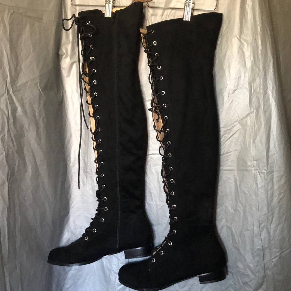 Dolls Kill Black Over-the-Knee Lace-Up Boots